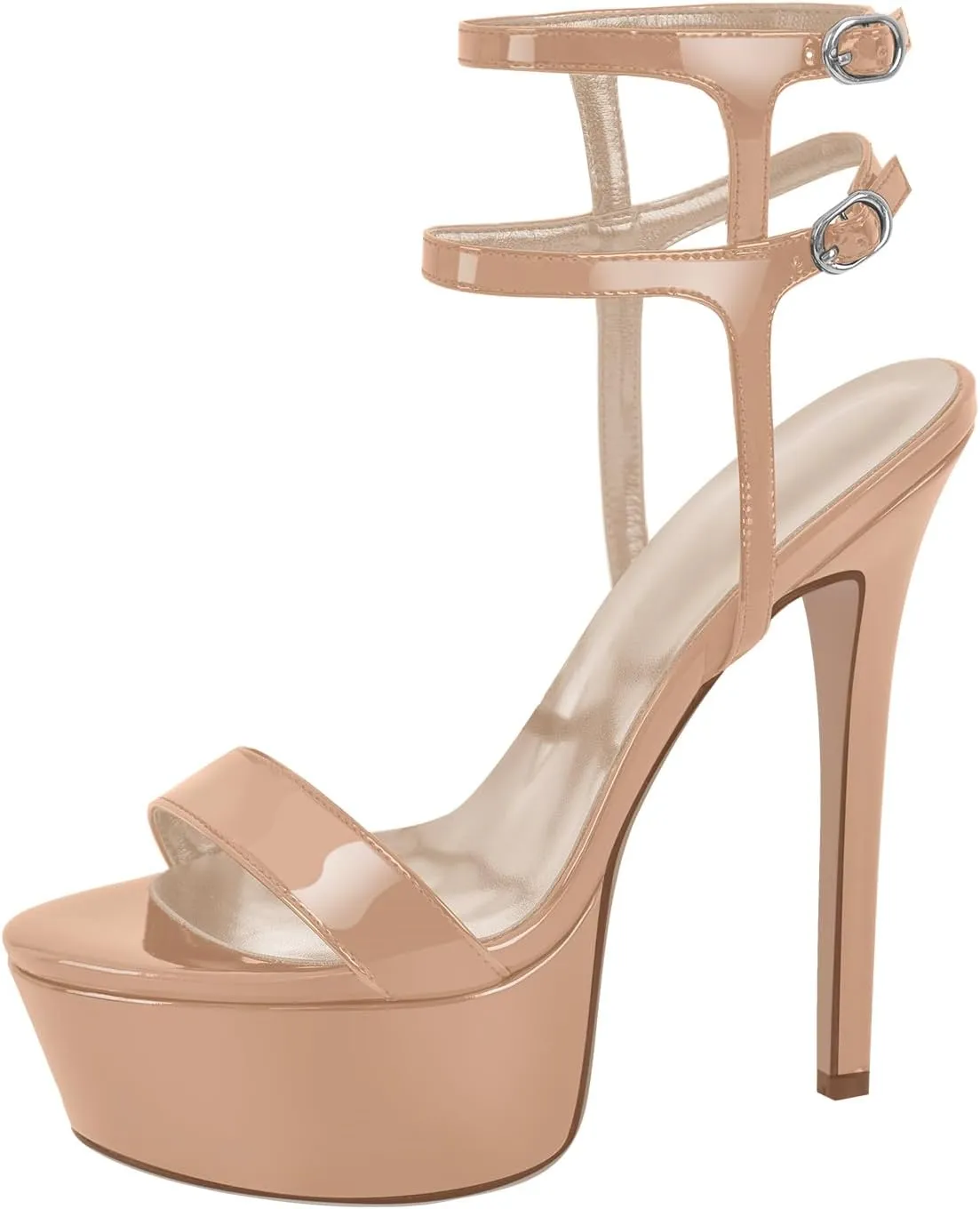 Women's Platform Stilettos Ankle Straps Buckles Round Toe Heels Sandals