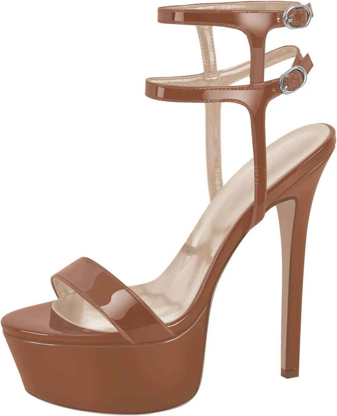 Women's Platform Stilettos Ankle Straps Buckles Round Toe Heels Sandals