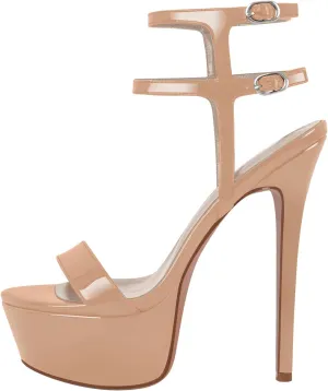 Women's Platform Stilettos Ankle Straps Buckles Round Toe Heels Sandals