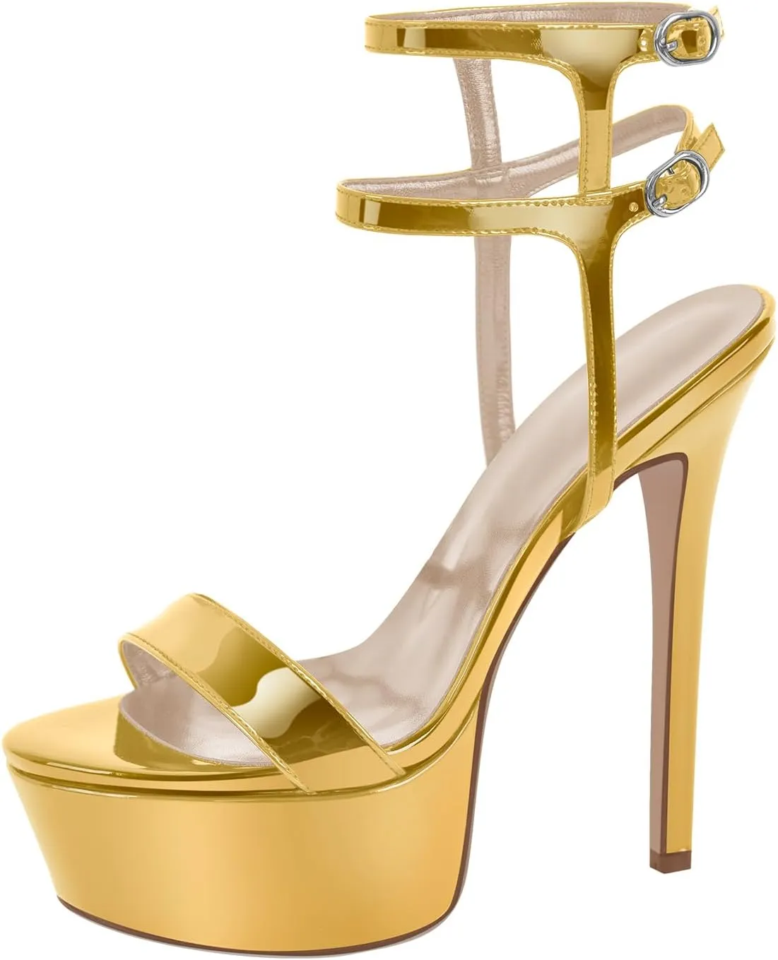 Women's Platform Stilettos Ankle Straps Buckles Round Toe Heels Sandals
