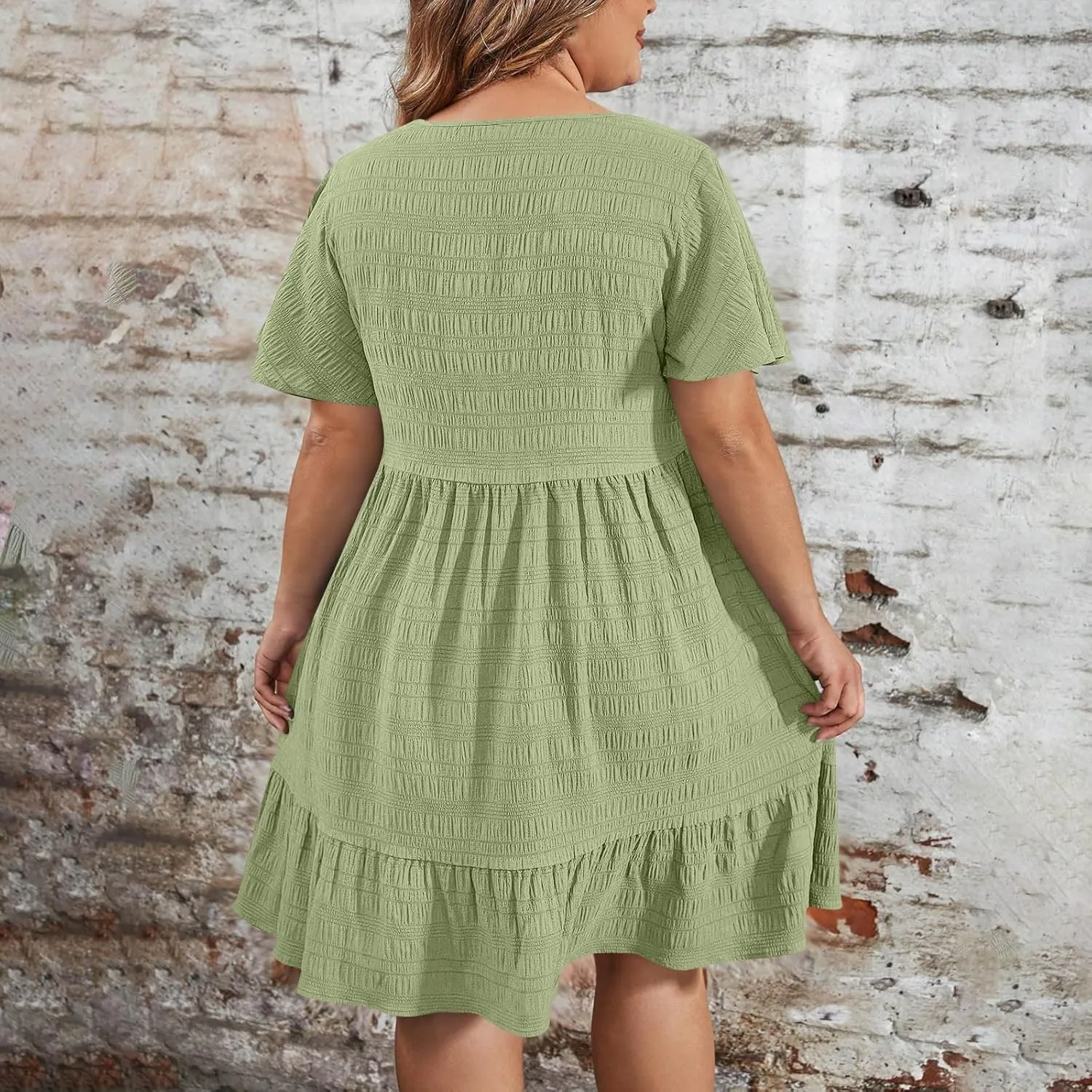 Womens Plus Size Mini Dress Pleated Patchwork Dresses Short Sleeve Crewneck Sundress Beach Wedding Guest Clothes 2025