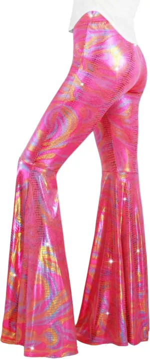Womens Sequin Flare Pant Sparkly High Waisted Leg Bell Bottom Glitter Trousers Night Out Clubwear