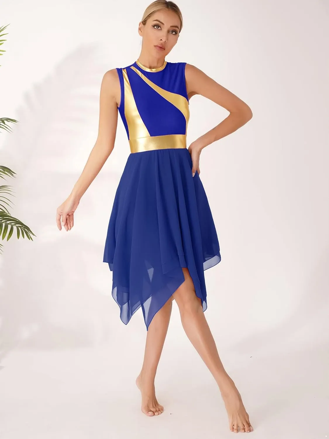 Womens Sleeveless Praise Dance Costume Irregular Hem Church Worship Dance Tunic Overlays