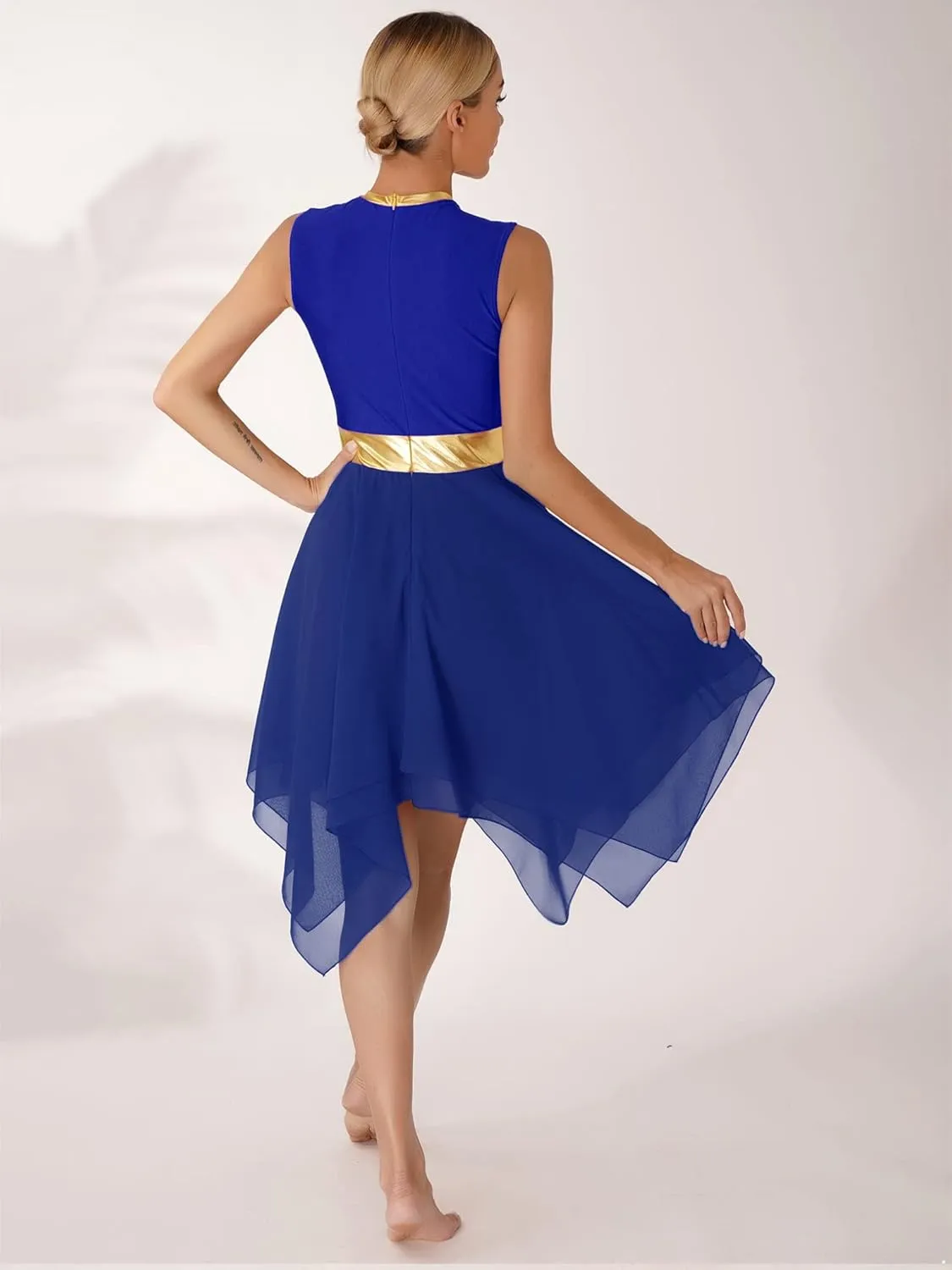 Womens Sleeveless Praise Dance Costume Irregular Hem Church Worship Dance Tunic Overlays