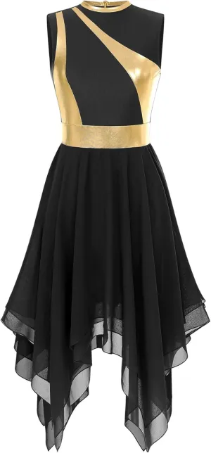 Womens Sleeveless Praise Dance Costume Irregular Hem Church Worship Dance Tunic Overlays