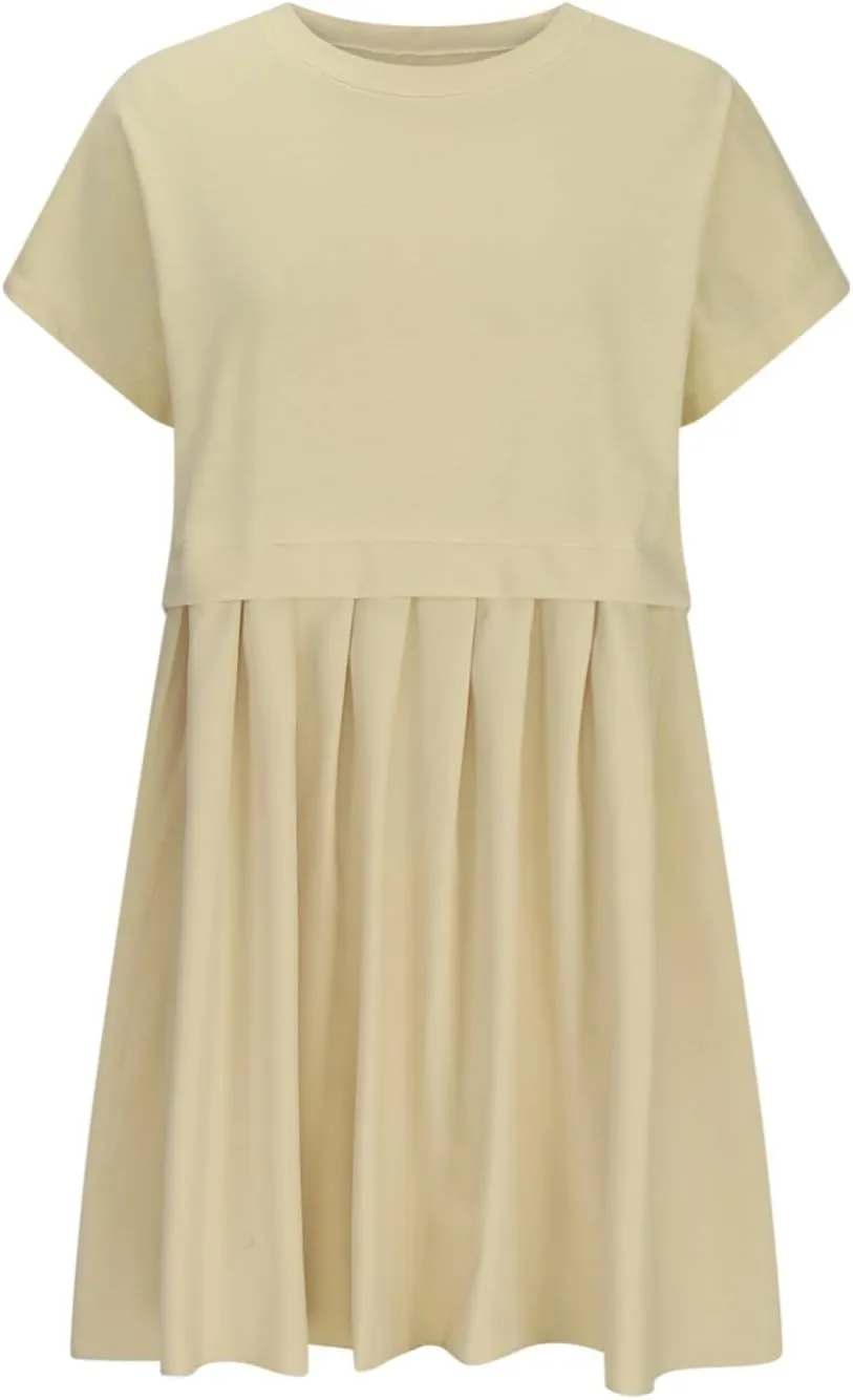 Womens Solid Cute Pleated Dress Patchwork Casual Short Sleeve Blouse Loose Oversized Summer Mini Dress Shirt Dress