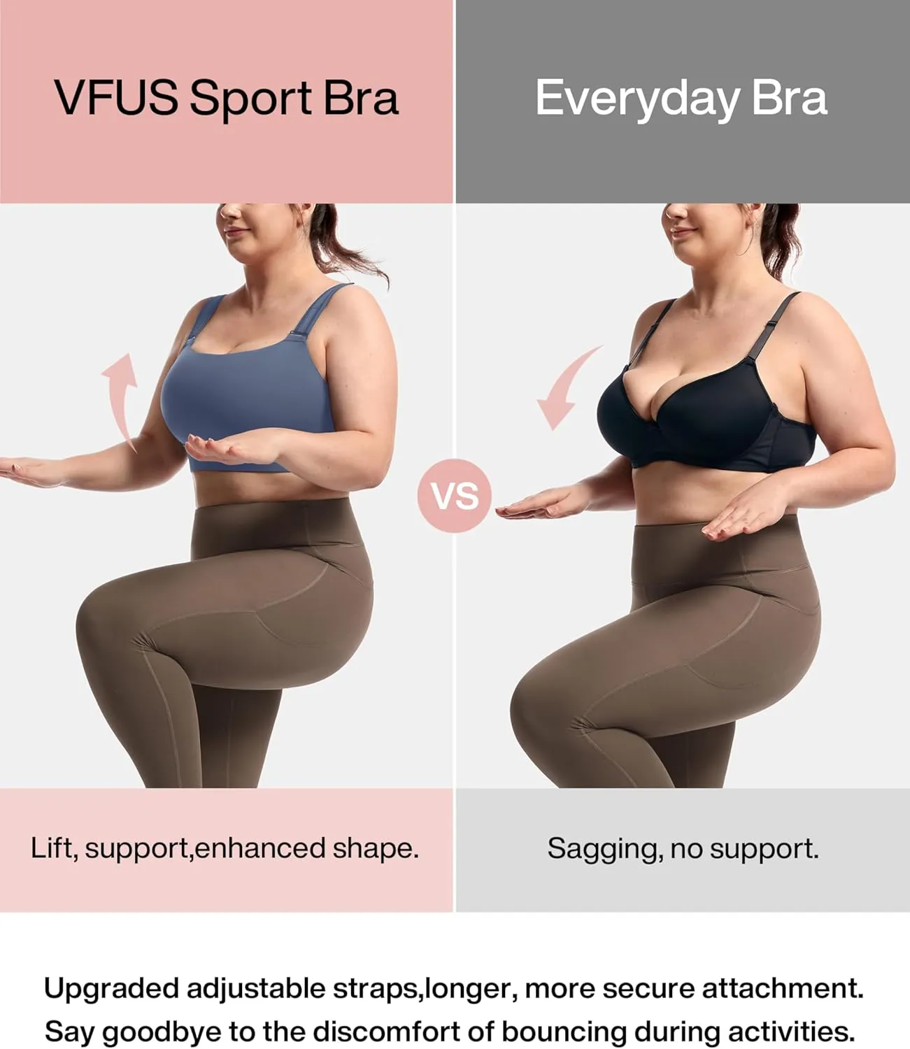 Women's Sports Bra Wirefree Adjustable Medium-High Support Everyday Wear for Large Bust Plus Size with Removable Pads