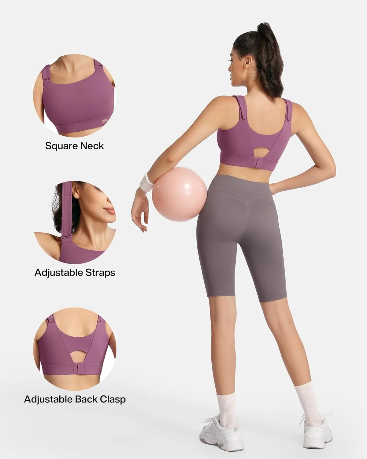 Women's Sports Bra Wirefree Adjustable Medium-High Support Everyday Wear for Large Bust Plus Size with Removable Pads