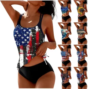 Womens Tankini Bathing Suits T-Back Top with Shorts Two Piece Tankini Swimsuit Summer Ruched Padded Modest Swimsuits
