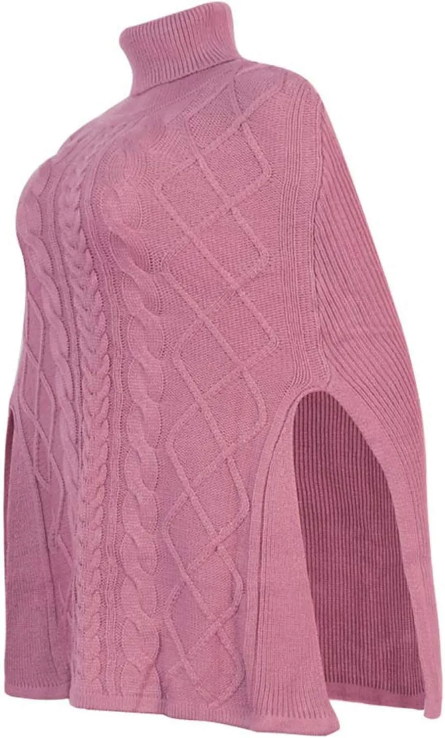 Women's Turtleneck Sweaters Chunky Cable Knit Pullover 2023 Fall Fashion Side Slit Poncho Sweater Shawl Top