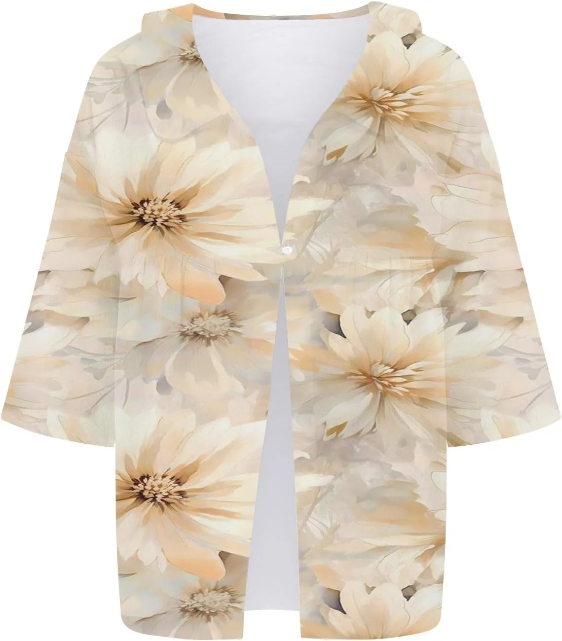 Womens V Neck Blouses Tops Women's Floral Butterfly Print Natural Autumn Casual Long Sleeve Loose Fit Collared White