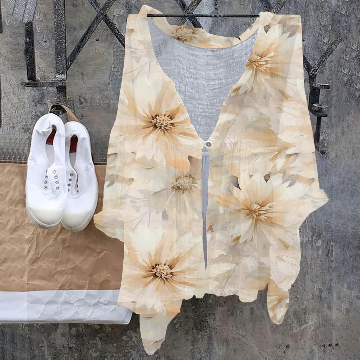 Womens V Neck Blouses Tops Women's Floral Butterfly Print Natural Autumn Casual Long Sleeve Loose Fit Collared White
