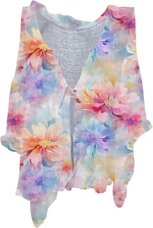 Womens V Neck Blouses Tops Women's Floral Butterfly Print Natural Autumn Casual Long Sleeve Loose Fit Collared White