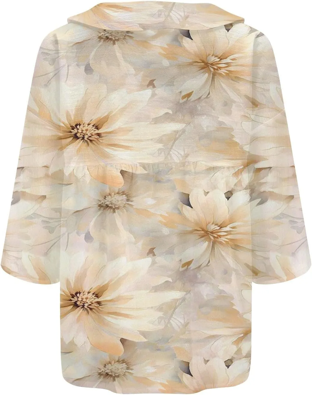 Womens V Neck Blouses Tops Women's Floral Butterfly Print Natural Autumn Casual Long Sleeve Loose Fit Collared White