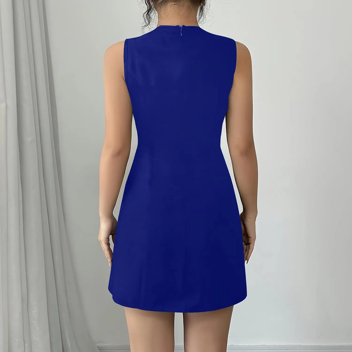 Women's Vintage Solid Dress Elegant Slimming Tummy Control Dresses Comfy Ruffle Hem Sleeveless Midi Skirt Daily Working