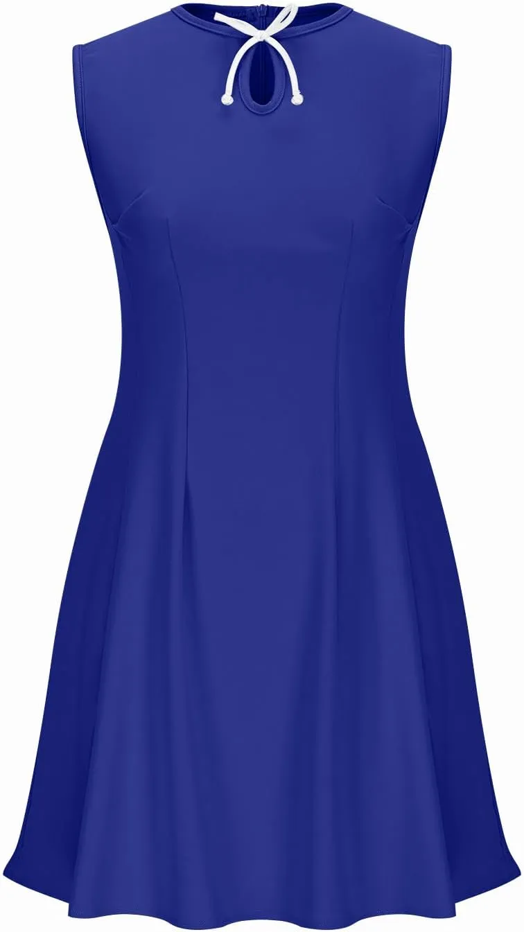 Women's Vintage Solid Dress Elegant Slimming Tummy Control Dresses Comfy Ruffle Hem Sleeveless Midi Skirt Daily Working