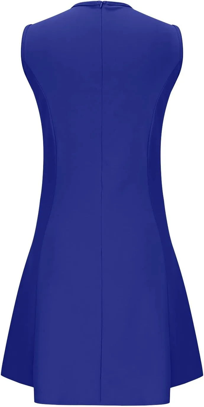 Women's Vintage Solid Dress Elegant Slimming Tummy Control Dresses Comfy Ruffle Hem Sleeveless Midi Skirt Daily Working