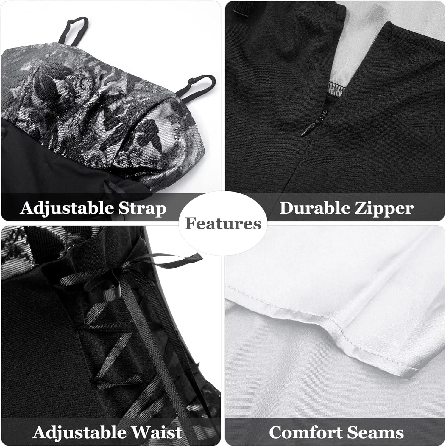 Women’s Vintage Steampunk Dress Spaghetti Strap Bandage Dresses Floral Lace High Low Dress Lolita Halloween Costumes