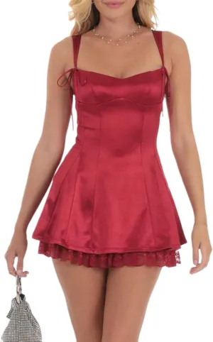Women's Y2k Corset Mini Dress Cute Bow Lace Patchwork Sleeveless Low Cut A-Line Wedding Graduation Party Short Dress