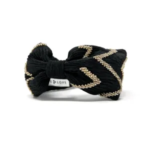 Women's Zig Zag Crinkle Satin Headband, Handmade, Black
