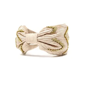 Women's Zig Zag Crinkle Satin Headband, Handmade, Cream