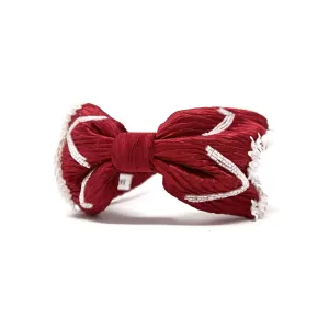Women's Zig Zag Crinkle Satin Headband, Handmade, Red
