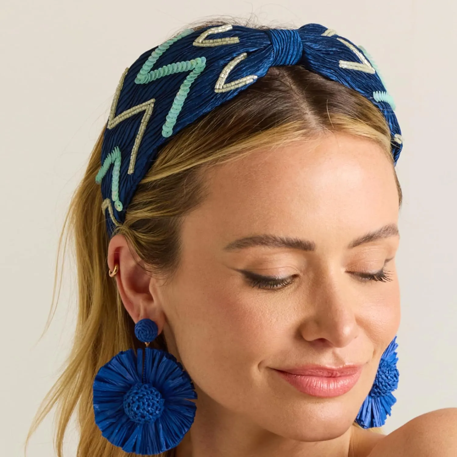 Women's Zig Zag Crinkle Satin Headband, Handmade, Red