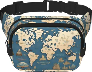World Map print Large Fanny Packs for Women Cute Cross Body Waist Bag Fashionable Fanny Pack