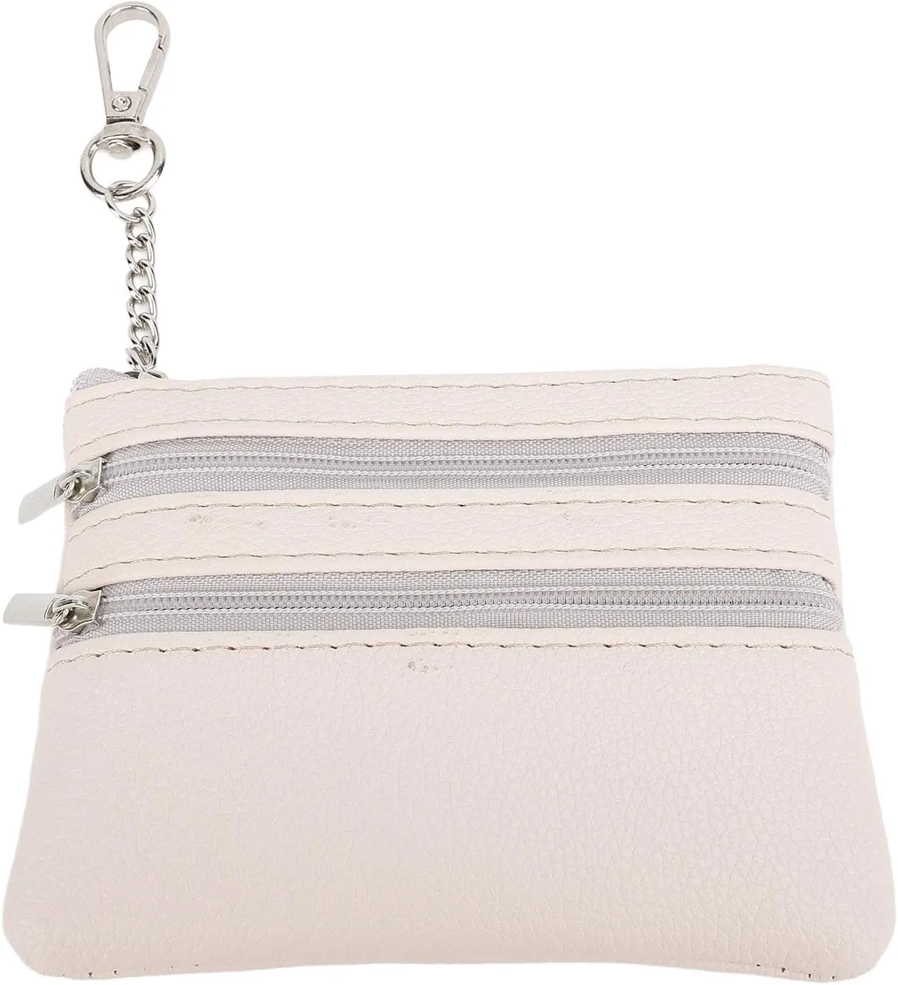 Wrist Strap Purse PU Multiple Compartments Wristlet Bag for Travel and Work (Rice White Bag Multicolored Strip)
