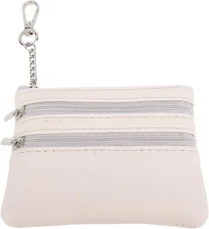 Wrist Strap Purse PU Multiple Compartments Wristlet Bag for Travel and Work (Rice White Bag Multicolored Strip)
