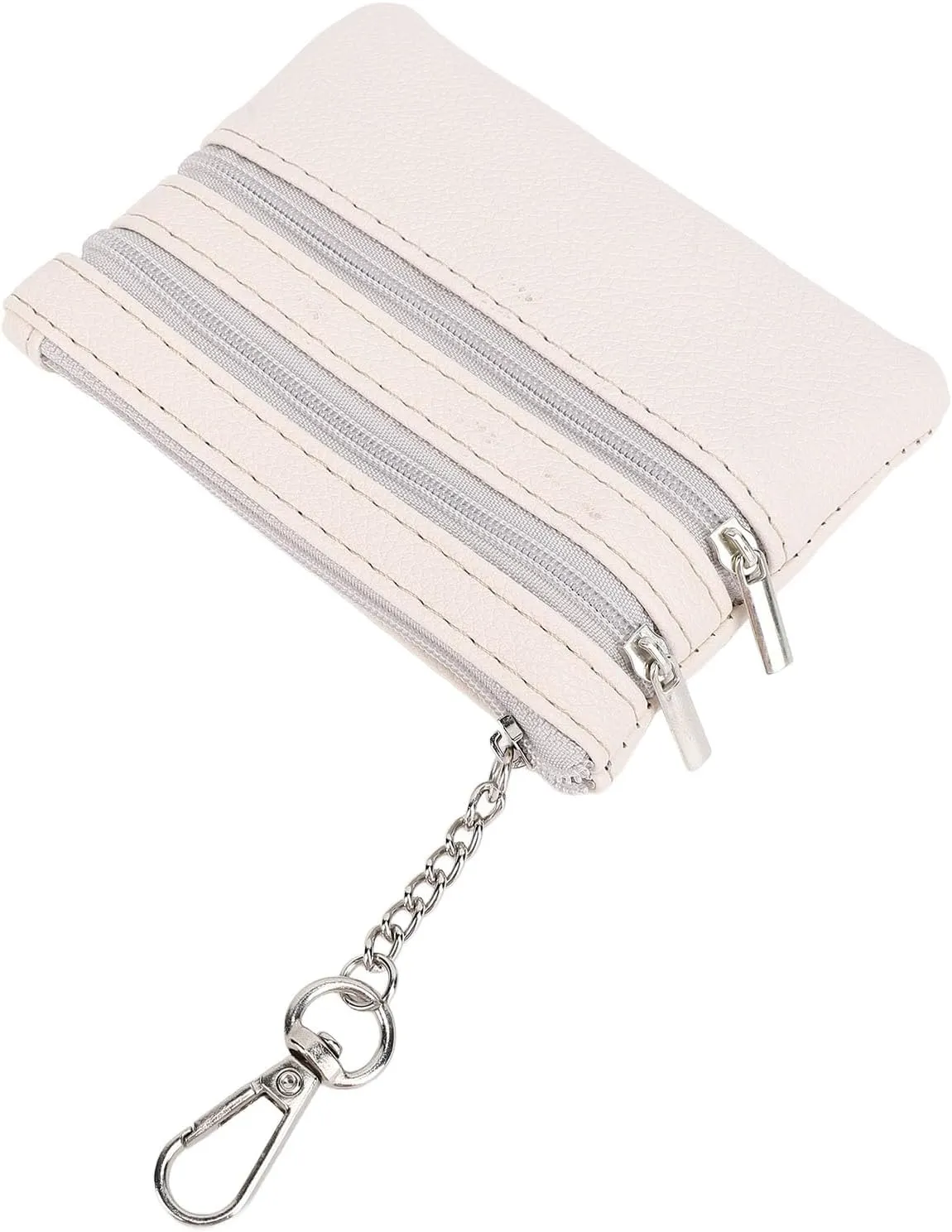 Wrist Strap Purse PU Multiple Compartments Wristlet Bag for Travel and Work (Rice White Bag Multicolored Strip)