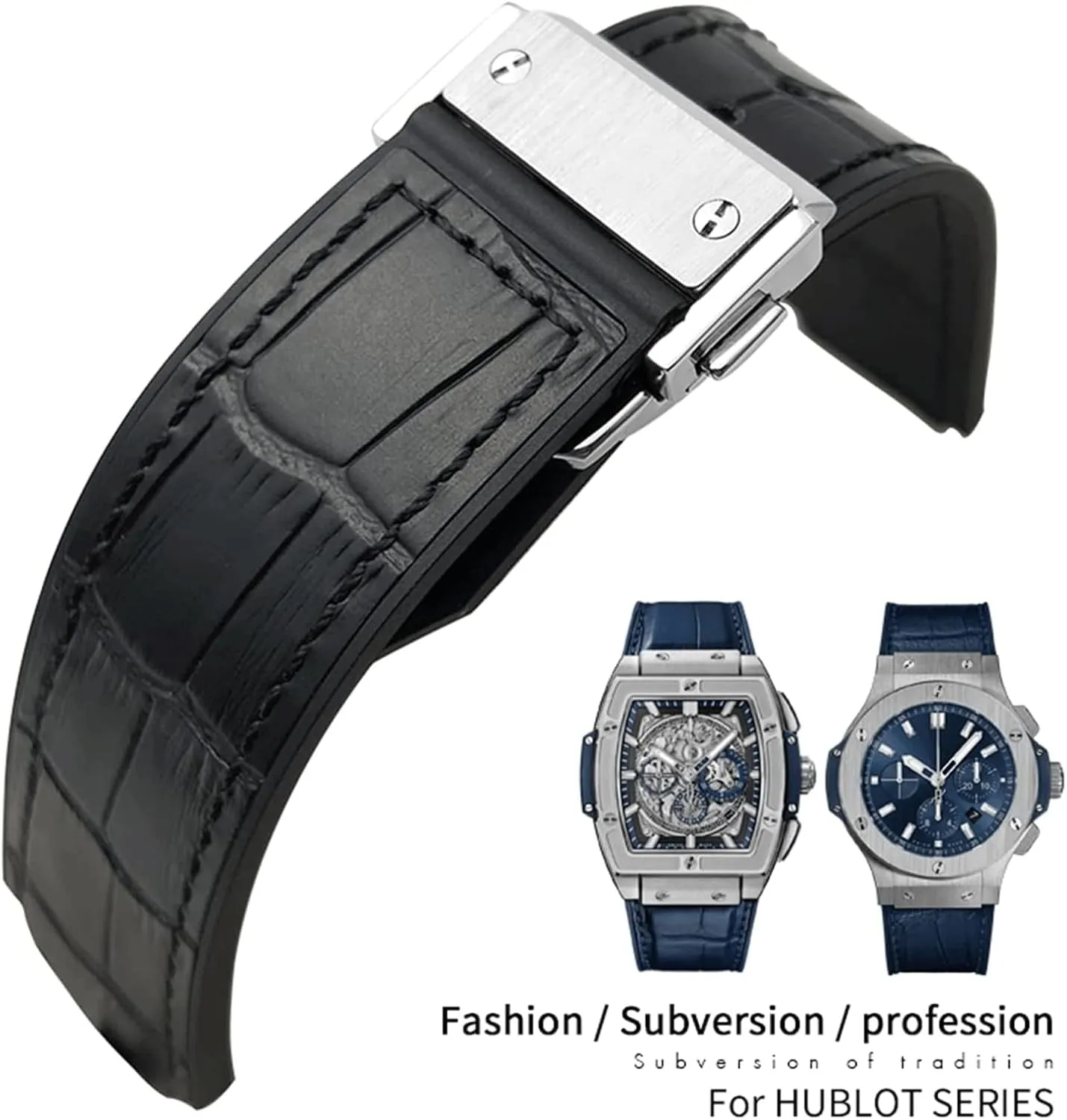Wrist Straps Stainless Steel Butterfly Silicone Watch Men Genuine Leather with Metal Buckle Silicone Bracelets