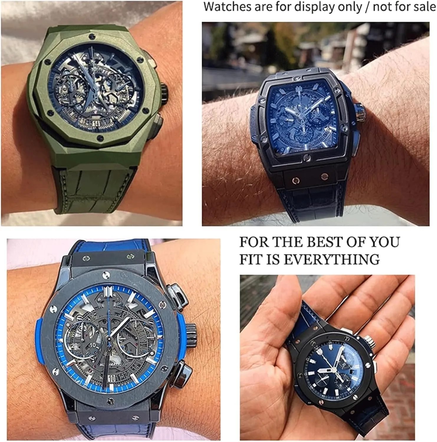 Wrist Straps Stainless Steel Butterfly Silicone Watch Men Genuine Leather with Metal Buckle Silicone Bracelets