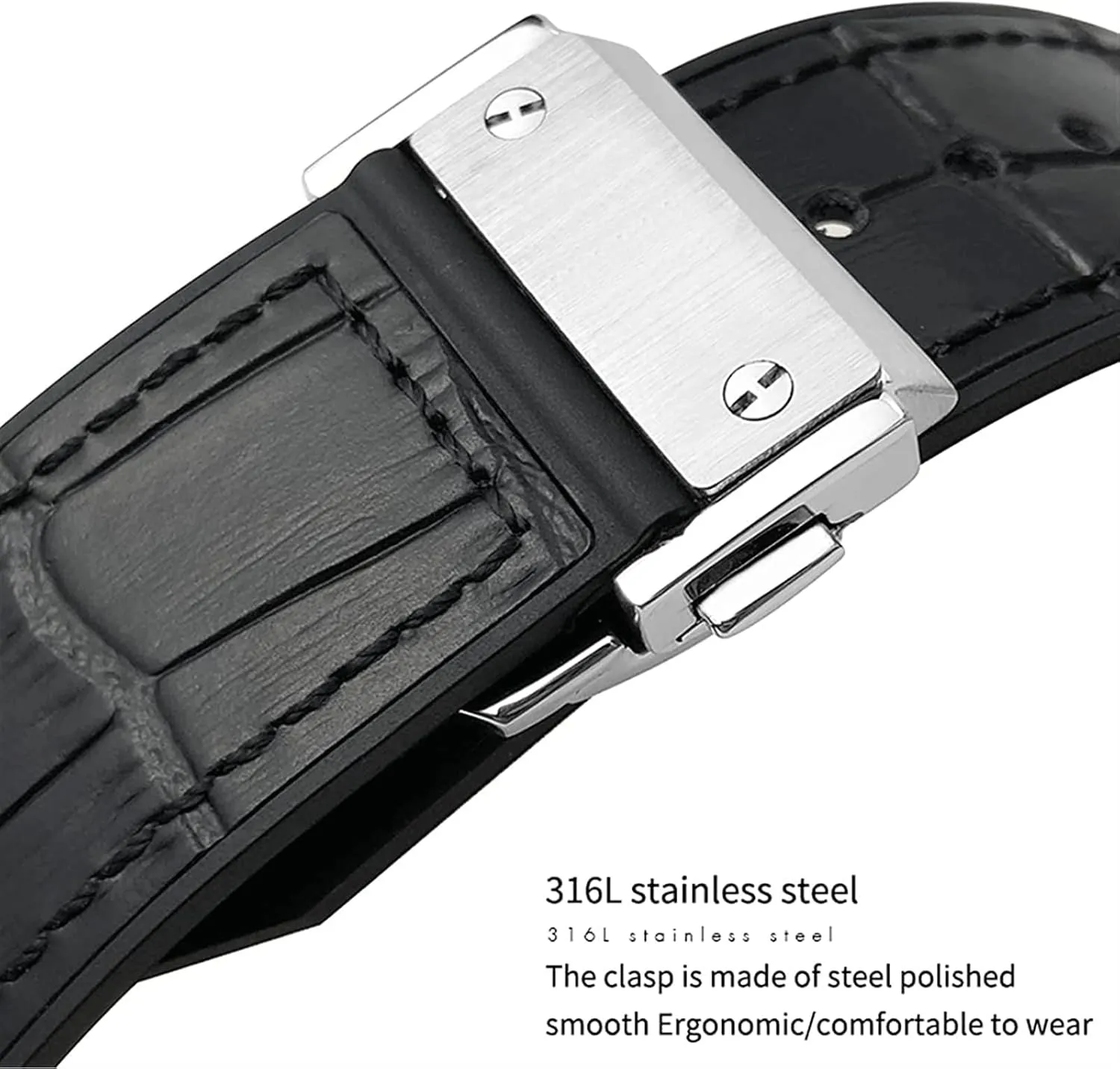Wrist Straps Stainless Steel Butterfly Silicone Watch Men Genuine Leather with Metal Buckle Silicone Bracelets