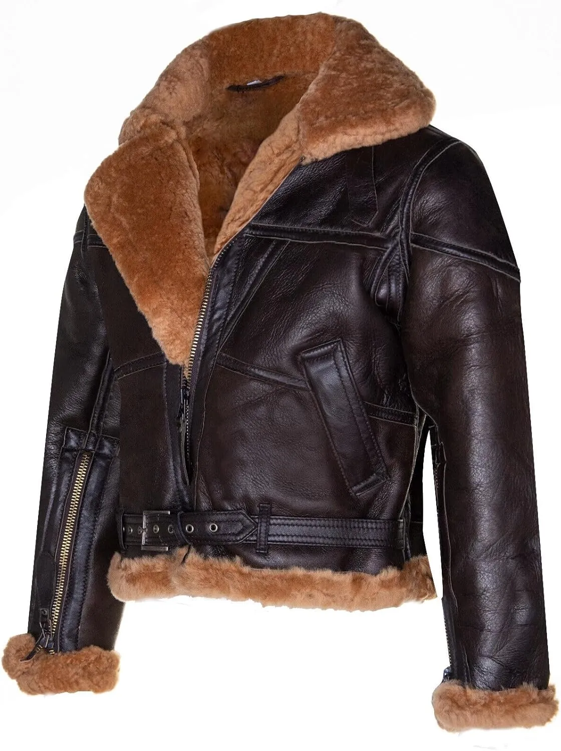 WWII Womens RAF Brown Ginger Sheepskin Aviator Flying Leather Jacket