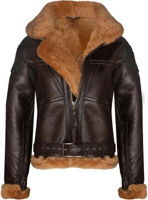 WWII Womens RAF Brown Ginger Sheepskin Aviator Flying Leather Jacket
