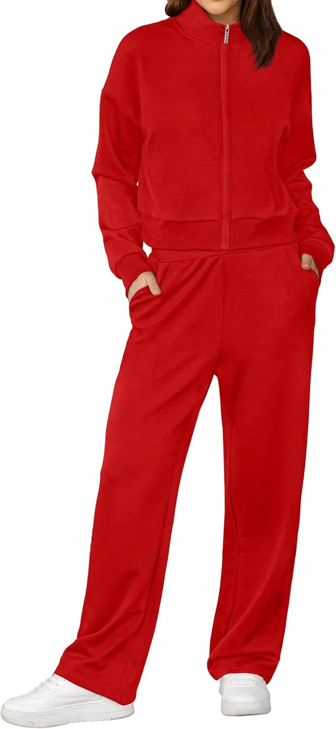 XIEERDUO Lounge Sets for Women 2025 Sweatsuit 2 Piece Outfits Sweatshirt Wide Leg Sweatpant Tracksuit Matching Set