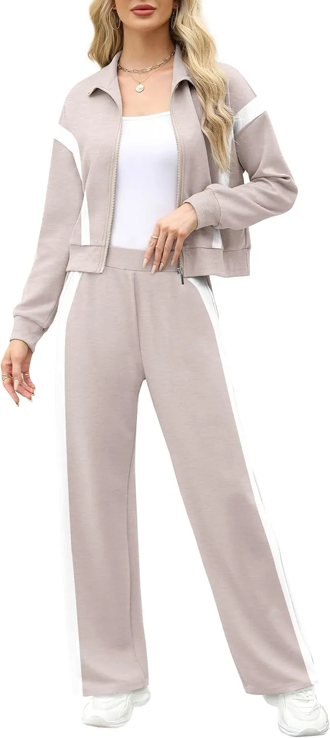 XIEERDUO Lounge Sets for Women 2025 Sweatsuit 2 Piece Outfits Sweatshirt Wide Leg Sweatpant Tracksuit Matching Set