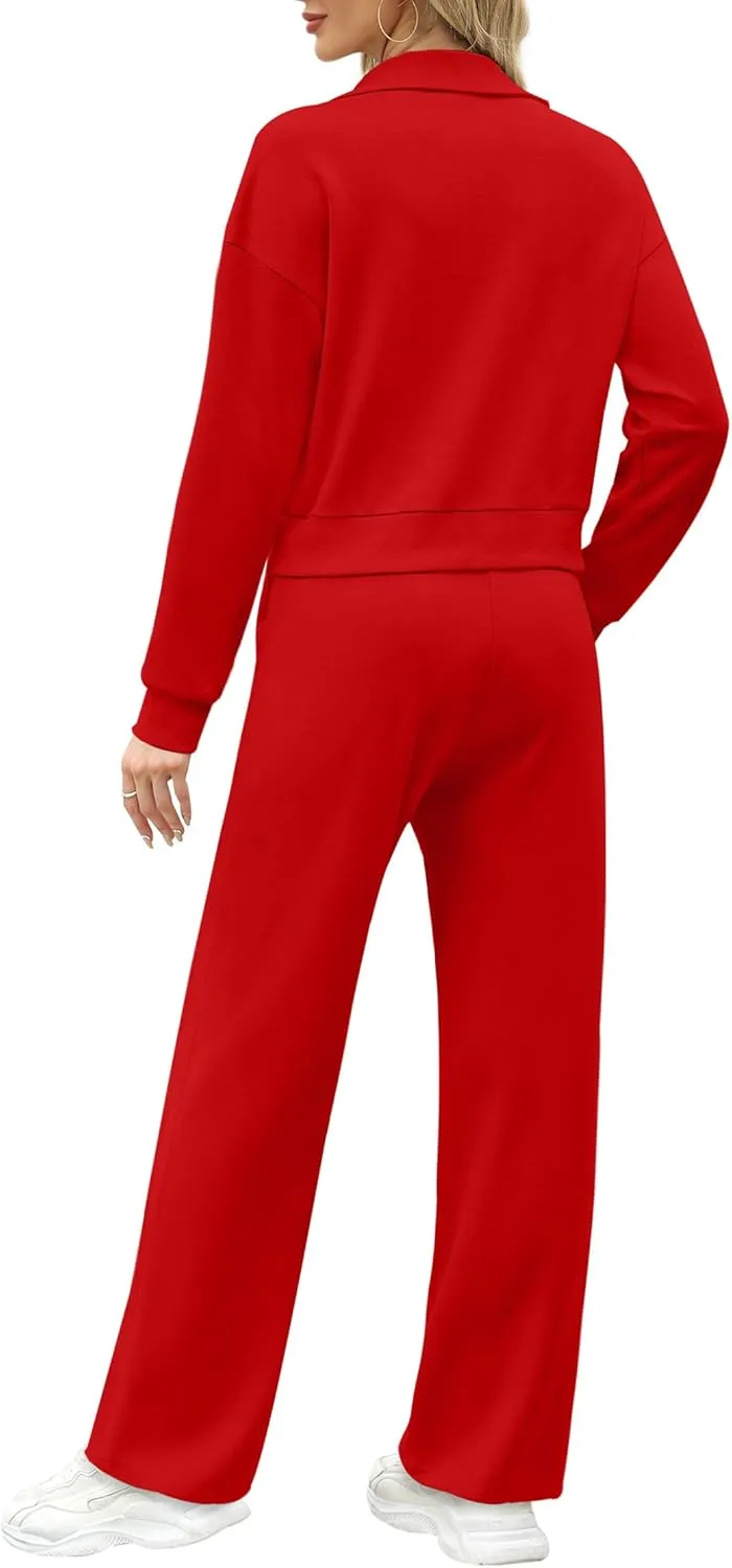 XIEERDUO Lounge Sets for Women 2025 Sweatsuit 2 Piece Outfits Sweatshirt Wide Leg Sweatpant Tracksuit Matching Set