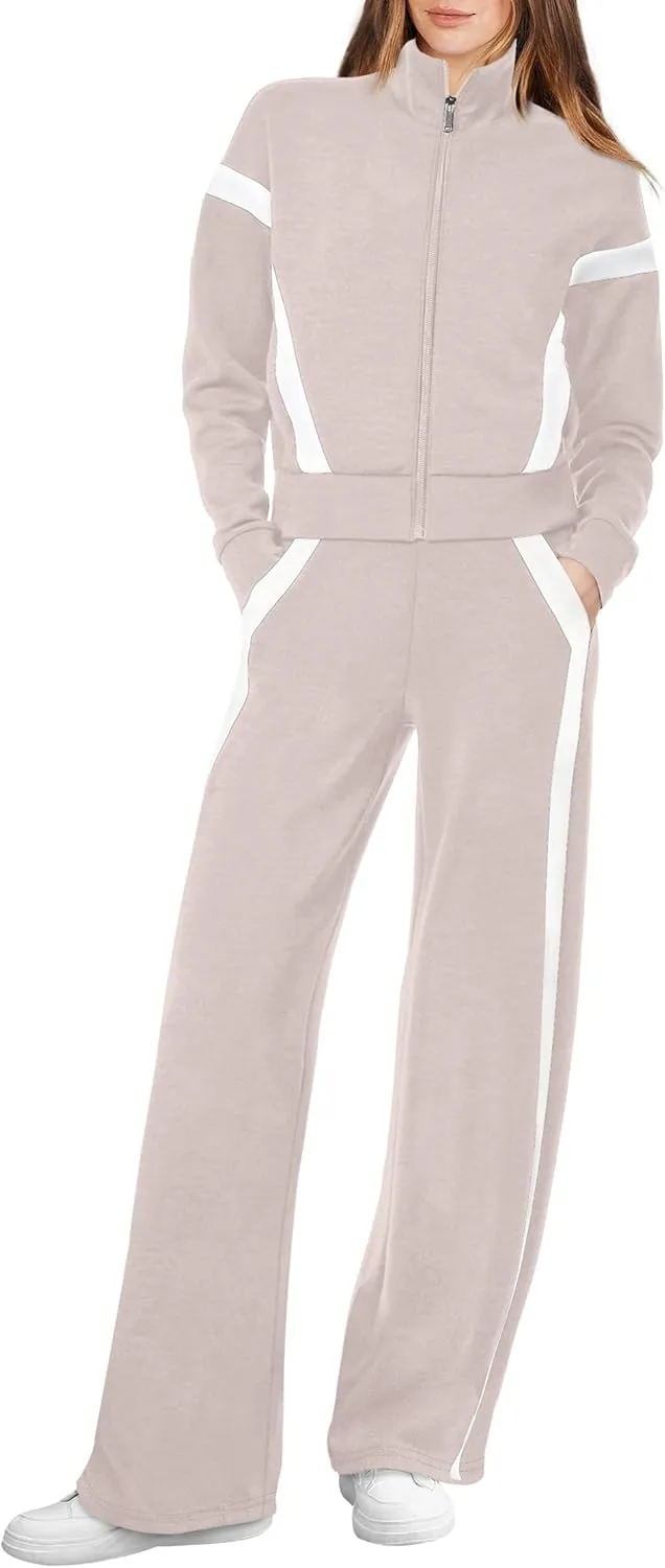 XIEERDUO Lounge Sets for Women 2025 Sweatsuit 2 Piece Outfits Sweatshirt Wide Leg Sweatpant Tracksuit Matching Set