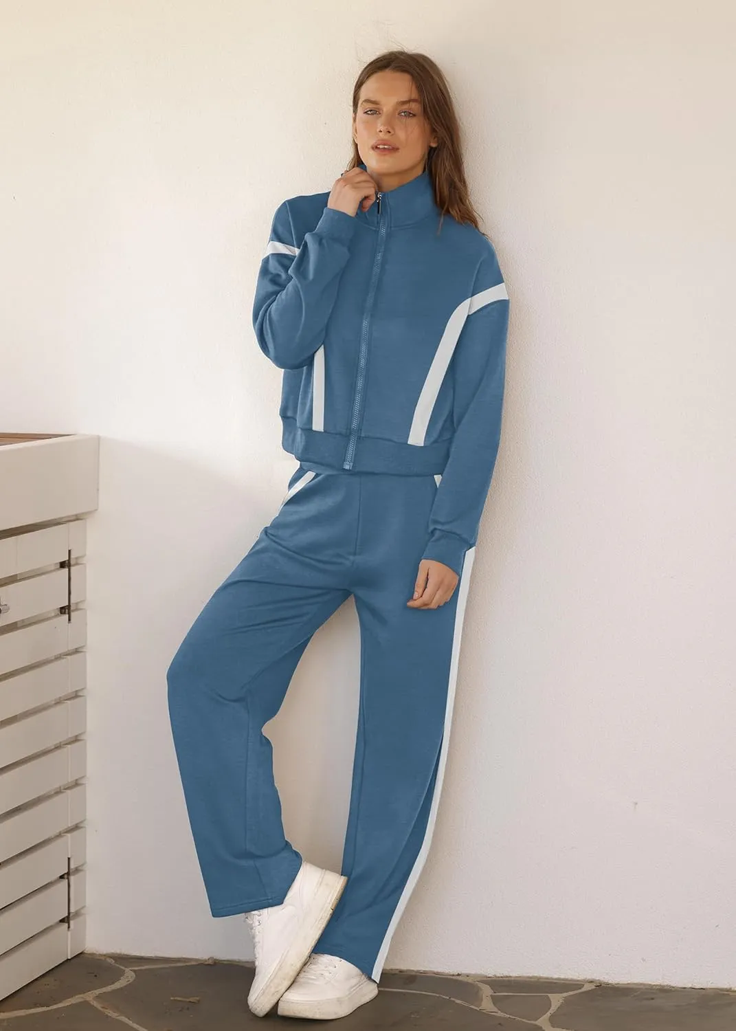XIEERDUO Lounge Sets for Women 2025 Sweatsuit 2 Piece Outfits Sweatshirt Wide Leg Sweatpant Tracksuit Matching Set