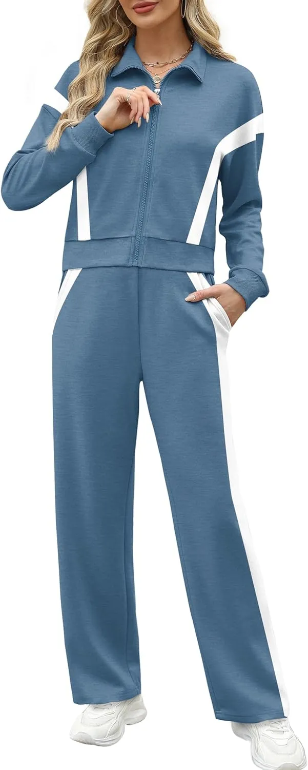 XIEERDUO Lounge Sets for Women 2025 Sweatsuit 2 Piece Outfits Sweatshirt Wide Leg Sweatpant Tracksuit Matching Set