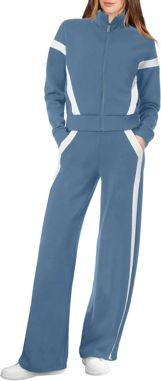 XIEERDUO Lounge Sets for Women 2025 Sweatsuit 2 Piece Outfits Sweatshirt Wide Leg Sweatpant Tracksuit Matching Set