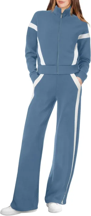 XIEERDUO Lounge Sets for Women 2025 Sweatsuit 2 Piece Outfits Sweatshirt Wide Leg Sweatpant Tracksuit Matching Set