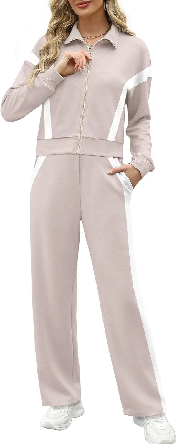XIEERDUO Lounge Sets for Women 2025 Sweatsuit 2 Piece Outfits Sweatshirt Wide Leg Sweatpant Tracksuit Matching Set