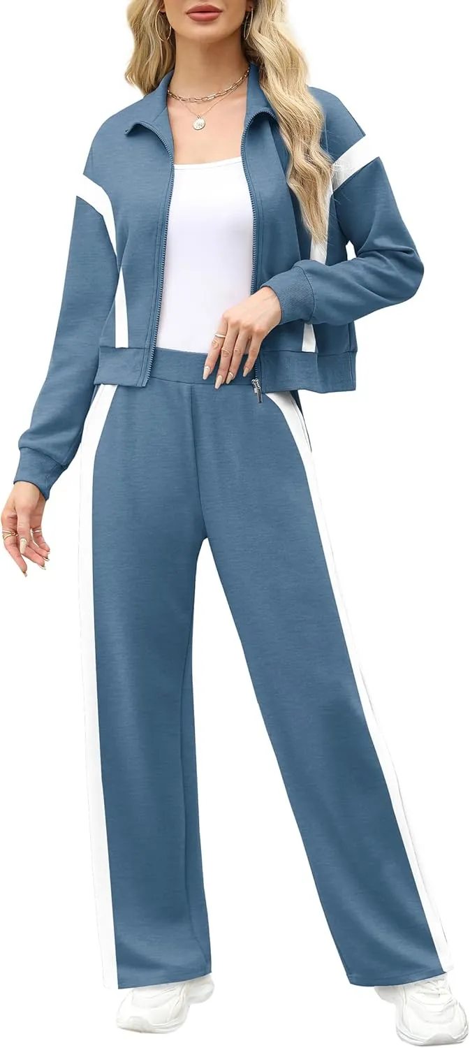 XIEERDUO Lounge Sets for Women 2025 Sweatsuit 2 Piece Outfits Sweatshirt Wide Leg Sweatpant Tracksuit Matching Set