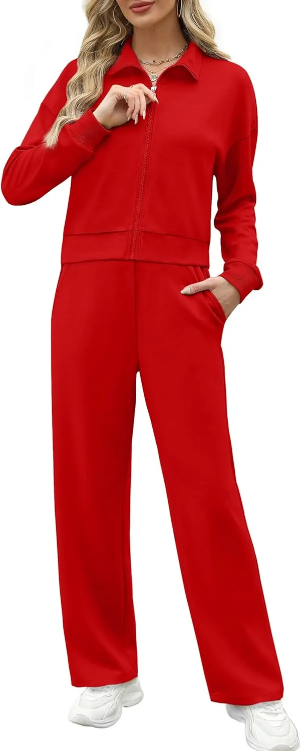 XIEERDUO Lounge Sets for Women 2025 Sweatsuit 2 Piece Outfits Sweatshirt Wide Leg Sweatpant Tracksuit Matching Set