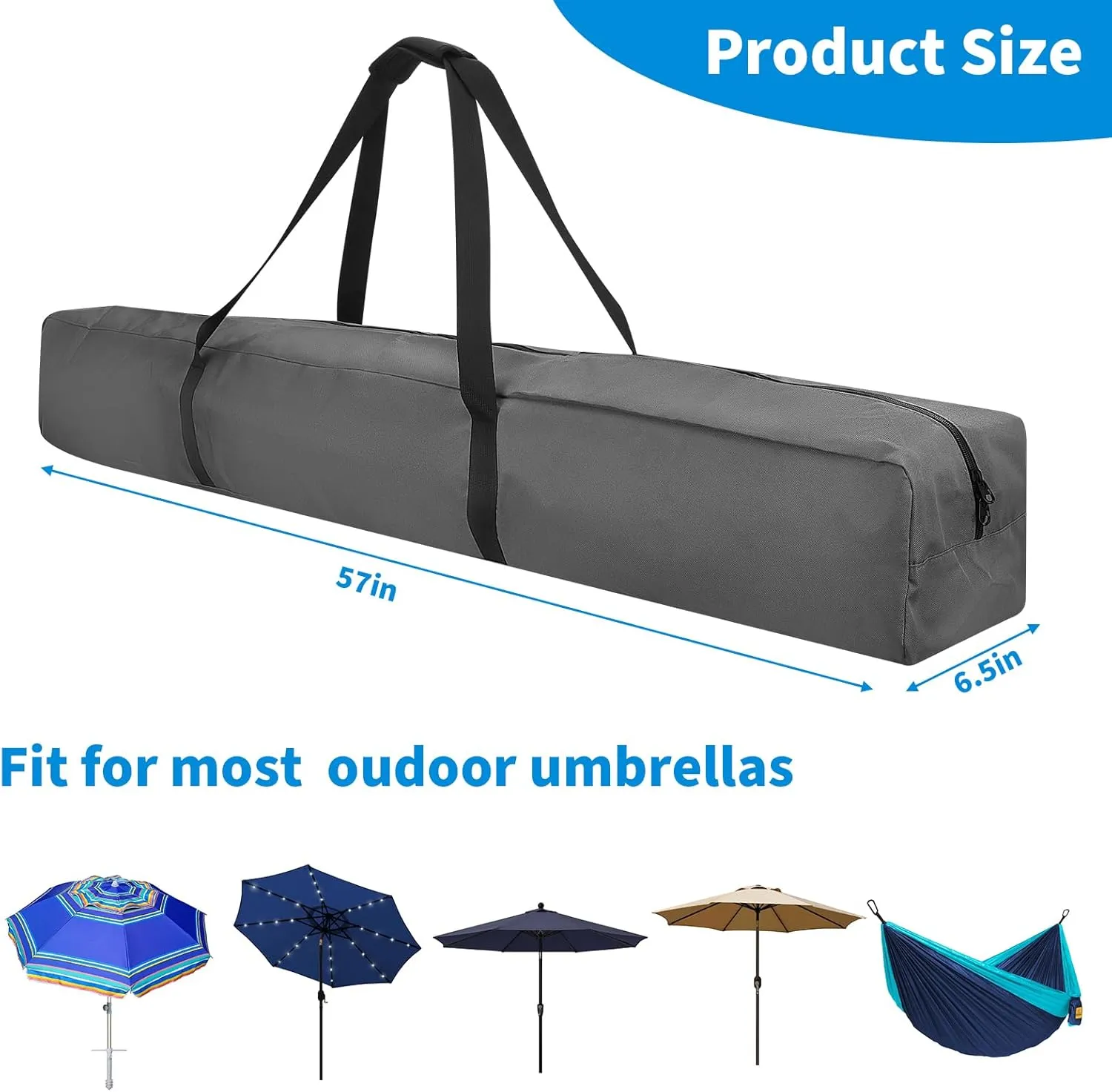 Xxerciz 57 Inch Carry Bag for 9ft Folding Beach Umbrella, 600D Waterproof Patio Umbrella Covers, Outdoor Heavy Duty Bag for Blissun, Sunnyglade, Sunshine, Tempera Patio Umbrella Storage (Gray)