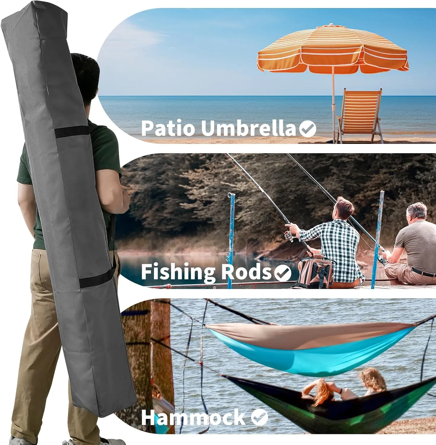 Xxerciz 57 Inch Carry Bag for 9ft Folding Beach Umbrella, 600D Waterproof Patio Umbrella Covers, Outdoor Heavy Duty Bag for Blissun, Sunnyglade, Sunshine, Tempera Patio Umbrella Storage (Gray)