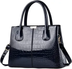XXGJOALD-Women Handbags Classic Top Handle Purse Shiny Patent Leather Crocodile Pattern Totes Stylish Satchel Shoulder Bag